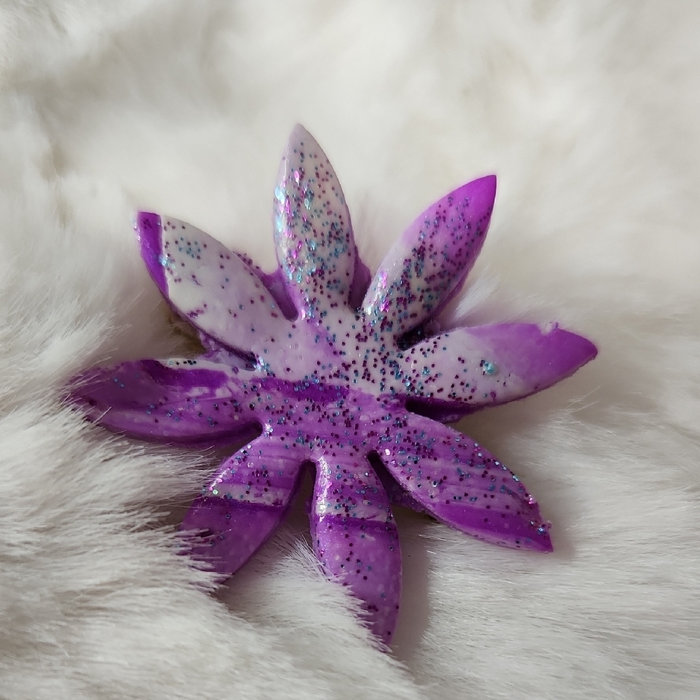 Purple Glitter Leaf Brooch